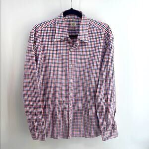 Mazzarelli Italy plaid button up long sleeve dress shirt sz L